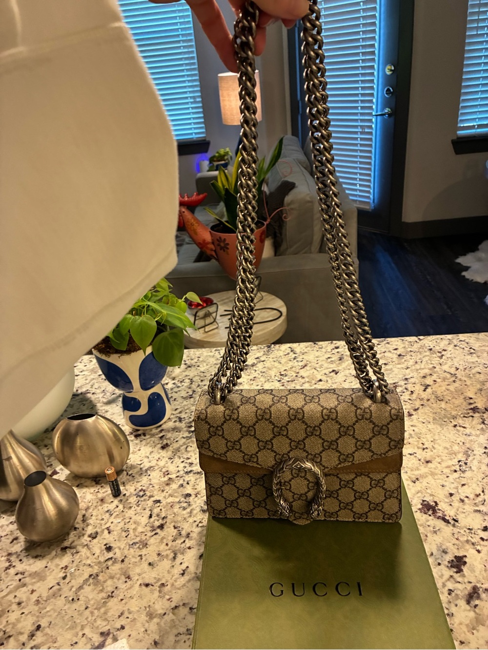 Gucci GG Supreme Canvas Shoulder Bag in tan and silver - Picture 4 of 16